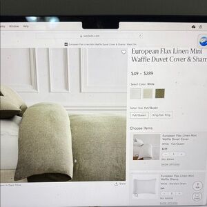 West Elm European Flax Linen Mini Waffle Duvet Cover - Olive Green